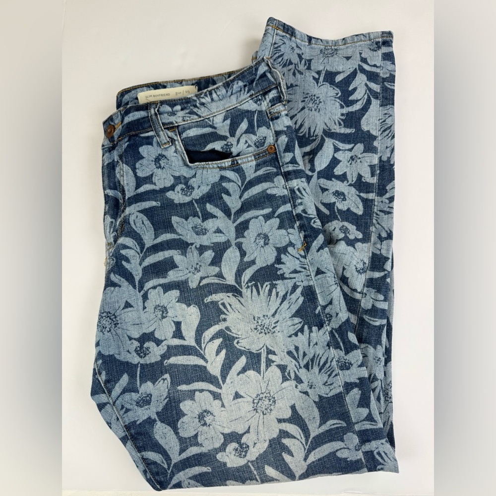 Pilcro and the Letterpress Floral Print Boyfriend Jeans - Blue